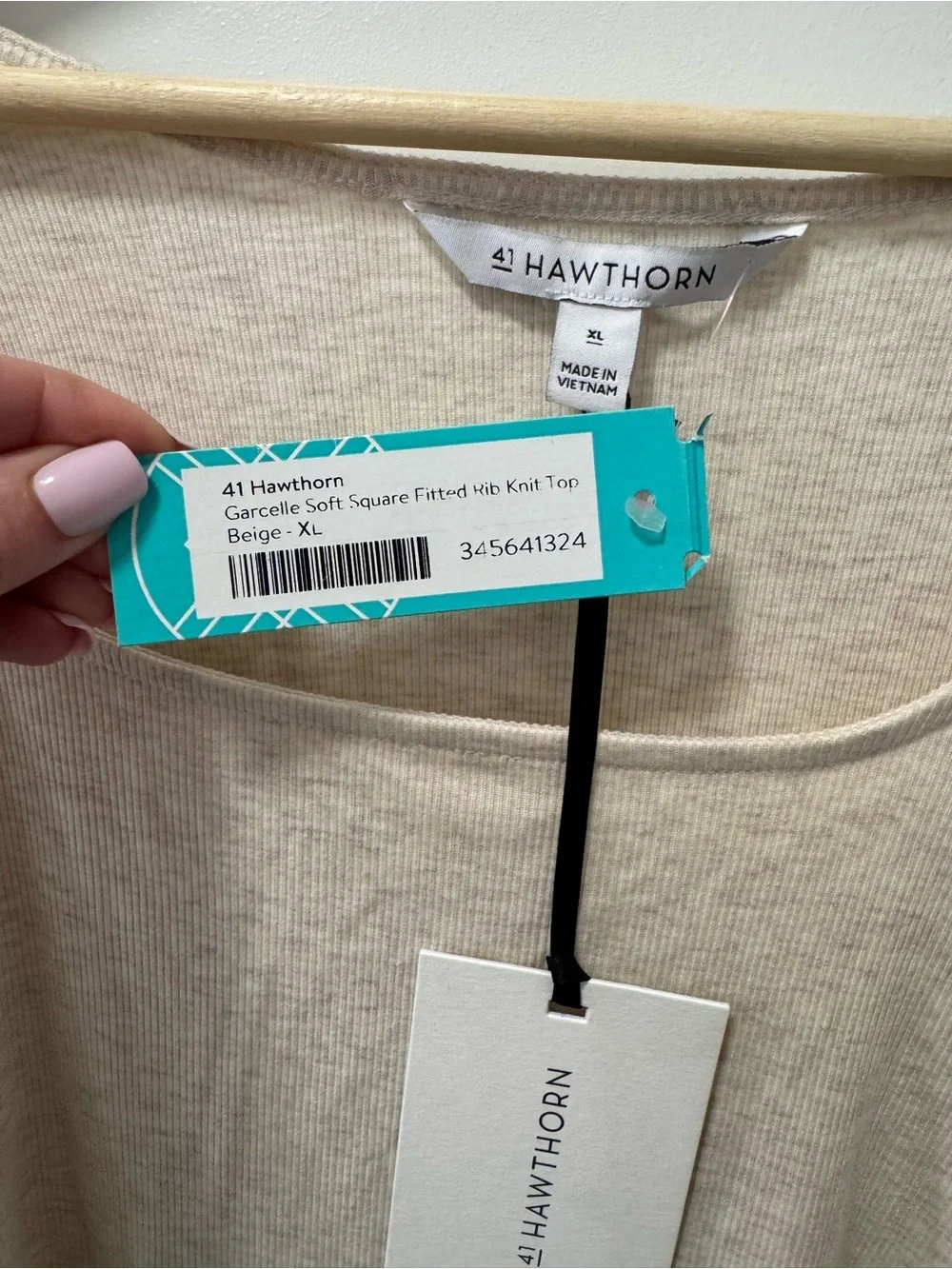 41 Hawthorn Garcelle Square Neck Rib Knit Top Beige XL NWT